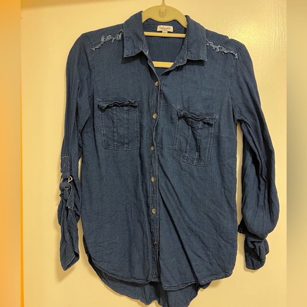 Splendid blue jean color soft textured long sleeve blouse